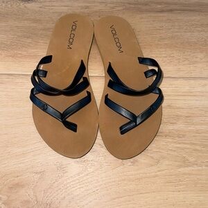 Volcom Kids Black Strappy Flip Sandals with Tan Footbed